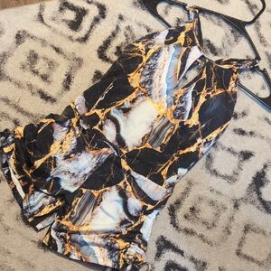 Evyfit Activewear Marble Print Halter Gym Bodysuit, "One Size" (M-L)